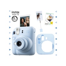 Fujifilm Instax Mini 12 Fotoğraf Makinesi + 20'li Film + Kıskaçlı Resim Standı + Silikon Kılıf Seti Mavi