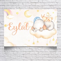 Bulutlar Üstünde Uyuyan Fil Temalı Doğum Günü Afişi 50x70 Cm