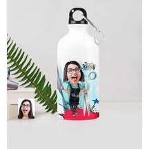 Kişiye Özel Bayan Kuaför Karikatürlü Metal Suluk (500 Ml.) 1