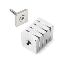 Dünya Magnet 5 Adet, Havşa Delikli, Neodyum Mıknatıs, 20x20x5 Mm, D:10/5 Mm, Köşeli, Güçlü Magnet, N35 Kalite
