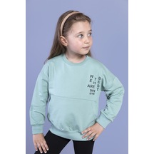 Toontoy Kız Çocuk Kanguru Cepli Göğsü Yazı Baskılı Sweatshirt Yeşil