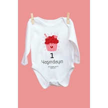 Babylimon 6 Yaşındayım Kırmızı Desenli Uzun Kol Body Beyaz - 101536817 Beyaz