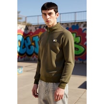 Benerly Erkek Dik Yaka Standart Kol Düz Desenli Regular Kalıp Sweatshirt Haki
