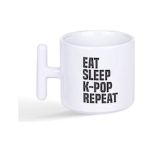 Eat Sleep K-pop Repeat Baskılı Latte Fincanı T Kulplu Kupa Bardak Beyaz