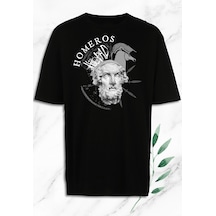 Flood Of Style Oversize Mitoloji Iyonyalı Ozan Homeros Baskılı Siyah Tişört