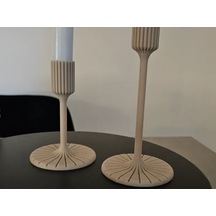 3d Baskı Modern Uzun Mum Tutucu Şamdan Çizgili Başlıklı Konik Mum Şamdanı 23 Mm Bej Çok Renkli