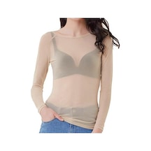 Haki Uzun Büyük Boy Transparan Kollu Siyah Örgü Üstleri Kazak Üstleri O-boyun Şeffaf Punk Kulübü Tee Gömlek Haki