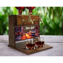 Bk Gift Kişiye Özel Kabartma İsimli Ve Tarihli Çift Musluklu Doğal Ahşap İçki Standı-25, İçki Standı, Doğum Günü Hediyesi, Ev Hediyesi Bitmeyen136395