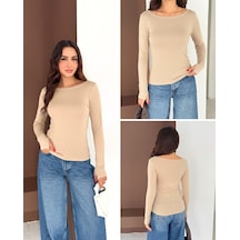 Elaxi Kadın Kayık Yaka Parmak Geçmeli Uzun Kollu Full Likralı Pamuk Viskon Buzzy Body Tişort Bej Elaxi Kadın Kayık Yaka Parmak Geçmeli Uzun Kollu Full Likralı Pamuk Viskon Buzzy Body Tişort Bej