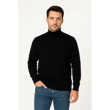 Erkek Yarım Boğaz Triko Kazak Yumuşak Dokulu Pamuklu İnce Dokuma, Uzun Kollu Rahat Regular Kalıp - S Siyah