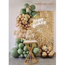 Beysüs 30 Küf Yeşili 15 Krom Gold 15 Deniz Kumu Pastel Ten Rengi Doğum Günü Ve Nişan Balon Zinciri Set