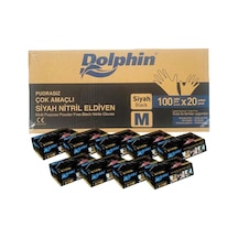 Dolphin Tek Kullanımlık Lateks Siyah Pudrasız Nitril Muayne Eldiveni Meidum - 100'lü 20 Paket