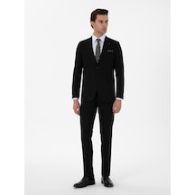 Cacharel Siyah Slim Fit Keten Karışımlı Takım Elbise