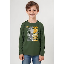 Fyk Kids Erkek Çocuk Baskili Yuvarlak Yaka Sweatshirt Haki Yeşili