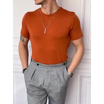 Modefendi Slim Fit Pamuk Triko Kumaş Tshırt Kiremit