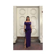 Store Carmen Yaka Elbise Abiye Fiyonk Detaylı Mor - 935895120 Mor