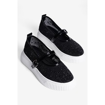 Mubiano Kadın Taşlı Sneaker Babet Bantlı Günlük Şık Novira Siyah