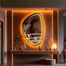 Fractura Asimetrik Led'li Kumlamalı Lavabo & Banyo Aynası Dokunmatik Sensörlü 80 X 50 Cm Turuncu