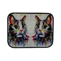 Elekli Desenli Kedi Tuvalet Önü Paspası 60 X 45 Cm Gökkuşağı 2li