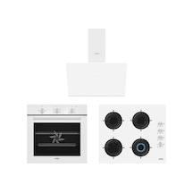 Carino 4 Fonksiyon Mekanik Beyaz Power Turbo 3'lü Cam Ocaklı Ankastre Set Fırın+Ocak+Davlumbaz