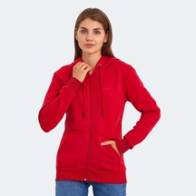 Slazenger KATYA Kadın Fermuarlı Kapüşonlu Cepli Kırmızı Sweatshirt