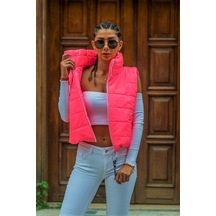 Genel Pembe Dik Yaka Beli Lastikli Cepli Kısa Şişme Yelek