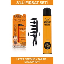 Fontenay Saç Şekillendirici Pudra Toz Wax Ultra Strong Turuncu 20 G + Şekil Tarağı + Redist Saç Sprey 400 ML 3'lü Set