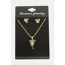 Kelebek - 558 - Zirkon Taşlı - Glblseme - Set Kolye-yeşil Çok renkli