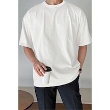 Genius Store Erkek Oversize Tişört Pamuk Kumaş Bisiklet Yaka Rahat Kalıp T-shirt Beyaz
