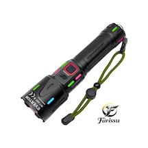 Ultra Güçlü Beyaz Lazer Led El Feneri - 2 Km Menzilli & Powerbank Özellikli Çift Pil Setli Siyah