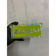 Yeşil Renk Üzeri Hologram Renk Zalım Yazılı Vantuzlu Cam Süsü