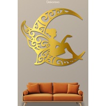 Peri Ve Hilal Ay Metal Duvar Tablosu - Metal Duvar Tablosu - Altın - 30 X 30 Cm
