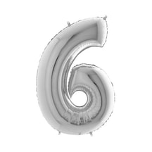 6 Rakamlı 16 İnç Gümüş Renk Folyo Balon 36 Cm Gümüş 256