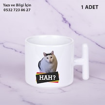 Beyaz Kedi Baskılı Kişiye Özel İsimli Hediyelik T Kupa Bardak-kedi Sevenler İçin Özel Hediye Beyaz