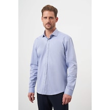 Morven Erkek Mavi Pamuk Baskılı Desenli İtalyan Yaka Slim Fit Gömlek Mavi