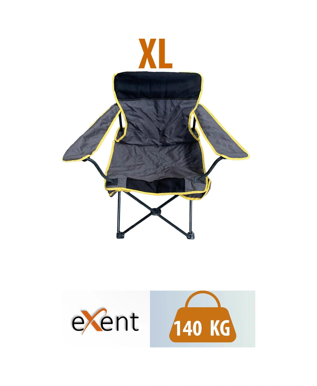 Exent Xl Kamp Sandalyesi, 140 Kg Taşıma Kapasitesi, Lüx Kamp Sandalyesi, Büyük Beden Kamp Sandalyesi Black