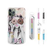 Apple Uyumlu iPhone 13 Pro Max Kılıf Kablo Koruyuculu Donut Girl 1408