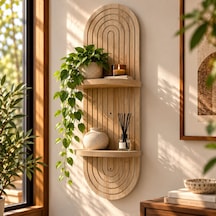 Lina Ahşap 2 Katlı Modern Duvar Rafı 85x30 Açık Meşe