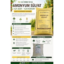 Gübretaş Amonyum Sulfat %21 Azot %24 Kükürt Şeker Gübresi Meyve Ağaçları, Zeytin, Çim Ve Tarla Bitkileri Için 2 KG