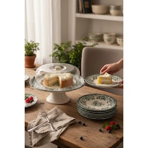 Akayev Porselen Vintage Green 8 Parça Pasta Seti