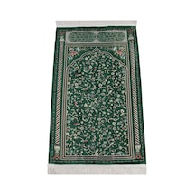 Yeşil Çiçekli Ravza Desenli Astarlı Şönil Seccade 001
