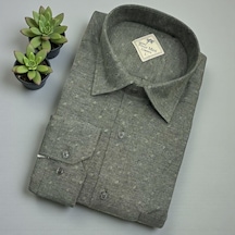 Klasik %100 Cotton Uzun Kollu Terletmeyen Kışlık Flanel Terletmeyen Gömlek Regular Kalıp Haki