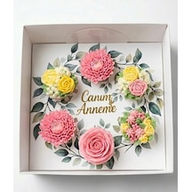 Anneler Gününe Özel Yaprak Desenli 6 Lı Cupcake Kutusu Ve Canım Anneme Pleksi Set