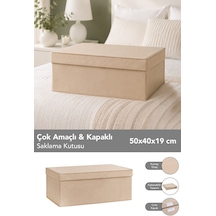 Organizer Baza Hurcu - Çok Amaçlı Kapaklı Saklama Kutusu 50x40x19cm Bej