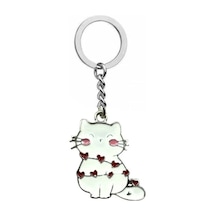 Beyaz Kalp Sarılı Kedi Figürlü Unisex Anahtarlık Sevgi Ve Masumiyetin Yanınızda Taşınan Simgesi