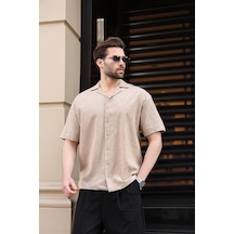 Bej %100 Pamuklu Rahat Kesim Erkek Gömlek E6773