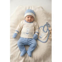 Zeynuko Erkek Bebek Cute Bear Pamuk 0-3 Ay 5'li Yenidoğan Hastane Çıkışı Zıbın Seti Mavi