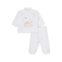 Albimini Kız Ayı Tavşan Nakış Patikli 2li Pijama Takım 1-6 Ay - Ekru