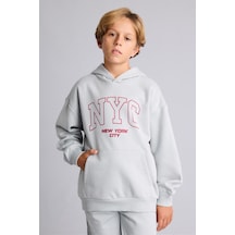 Defacto Overshirt Fit Kapüşonlu Kanguru Cepli Baskılı Sweatshirt Erkek Çocuk I6078a826wngr91 Gri-gr91