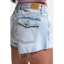 Itsbasic Kadın Ice 12s6-3 Mini Mom Arkadan Cepli %100 Koton Denim Şort Ice Rengi